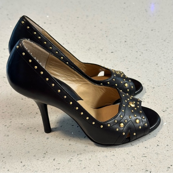 Michael Kors Black Studded Peep Toe Leather Heels – Size 7M - Picture 1 of 9